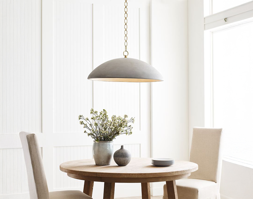 Chandelier above a kitchen table
