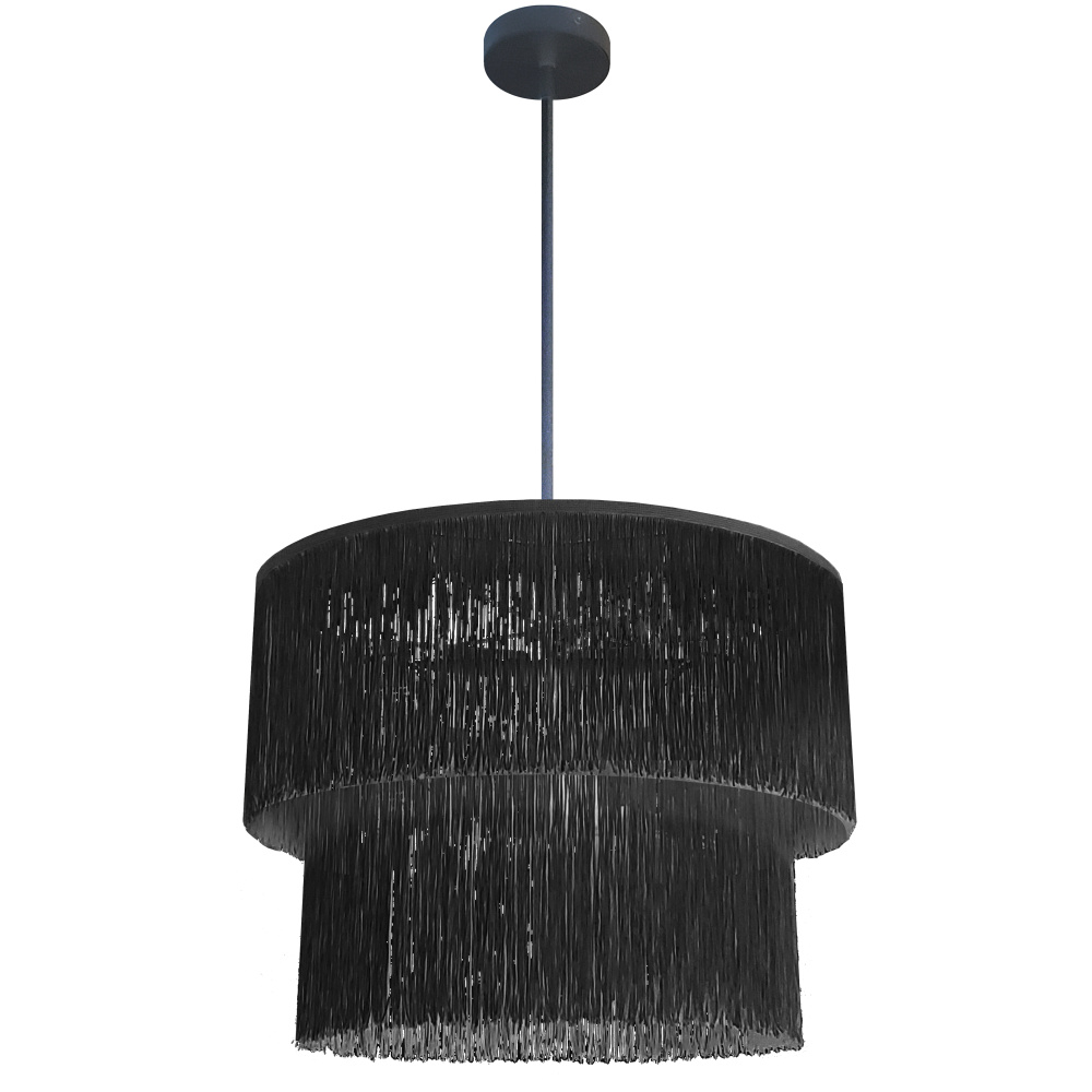 4 Light Matte Black Chandelier w/ Black Fringe