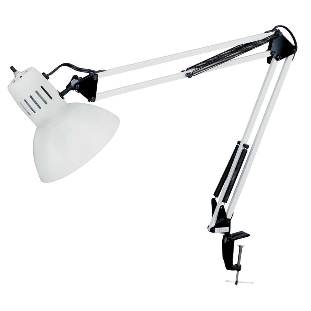 Spring Balanced Clamp-On Lamp, Gloss White, 36&#34; Reach