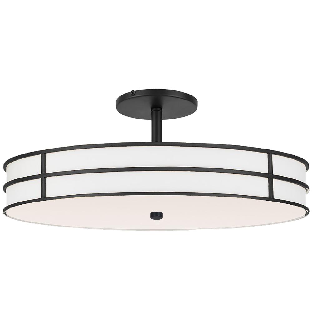 3 Light Semi-Flush in Matte Black w/ White Fabric Shade
