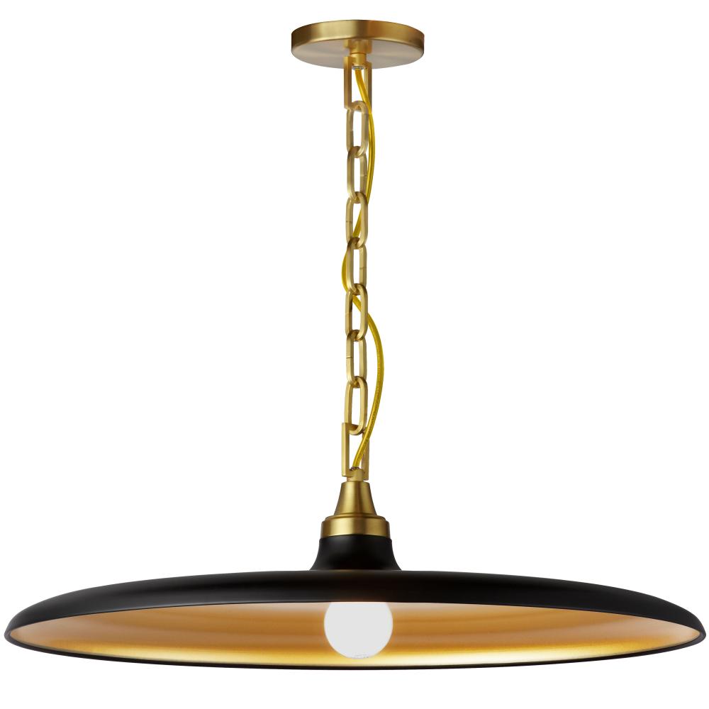 1 Light Pendant in Aged Brass w/ Matte Black & Gold Shade