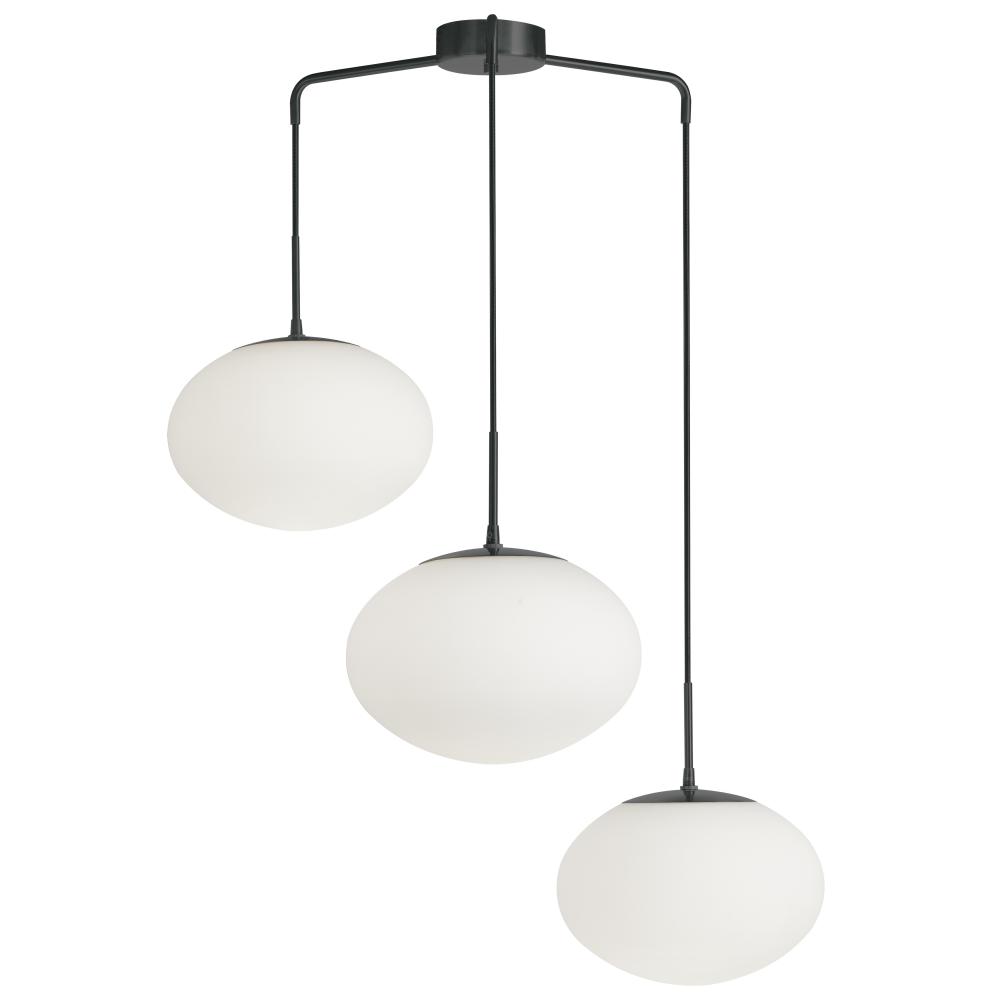 3 Light Pendant in Matte Black w/ White Opal Glass