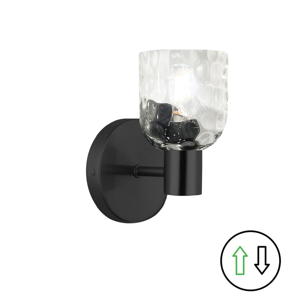 1 Light Matte Black Wall Sconce w/ Clear Water Glass