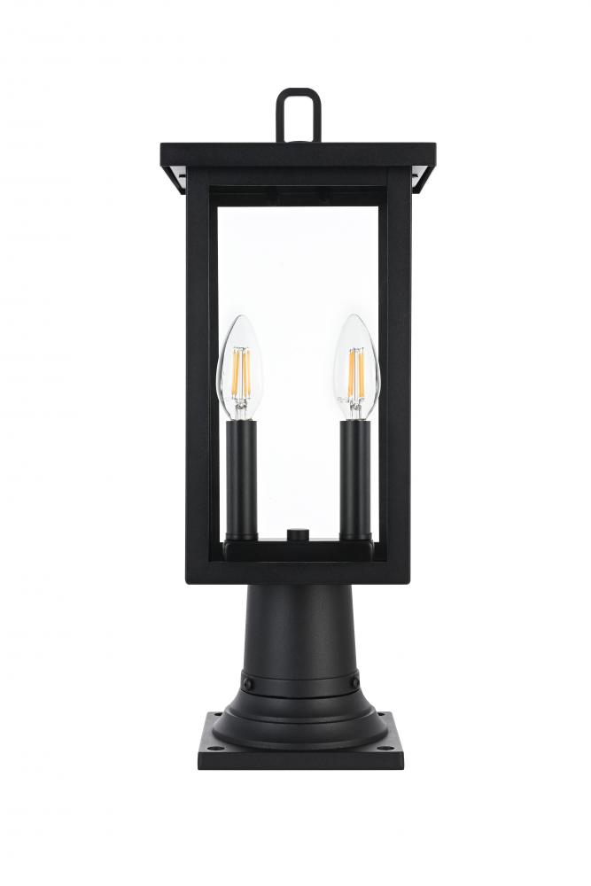 Outdoor Pole Light L7&#34; W7&#34; H19&#34; L2 Black